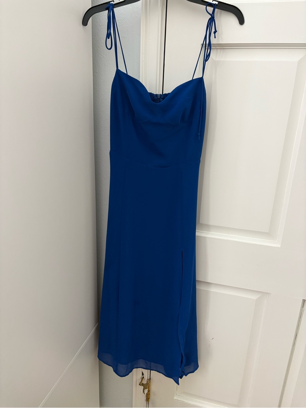 Aqua Cobalt Blue Midi Slip Dress with Tie Straps